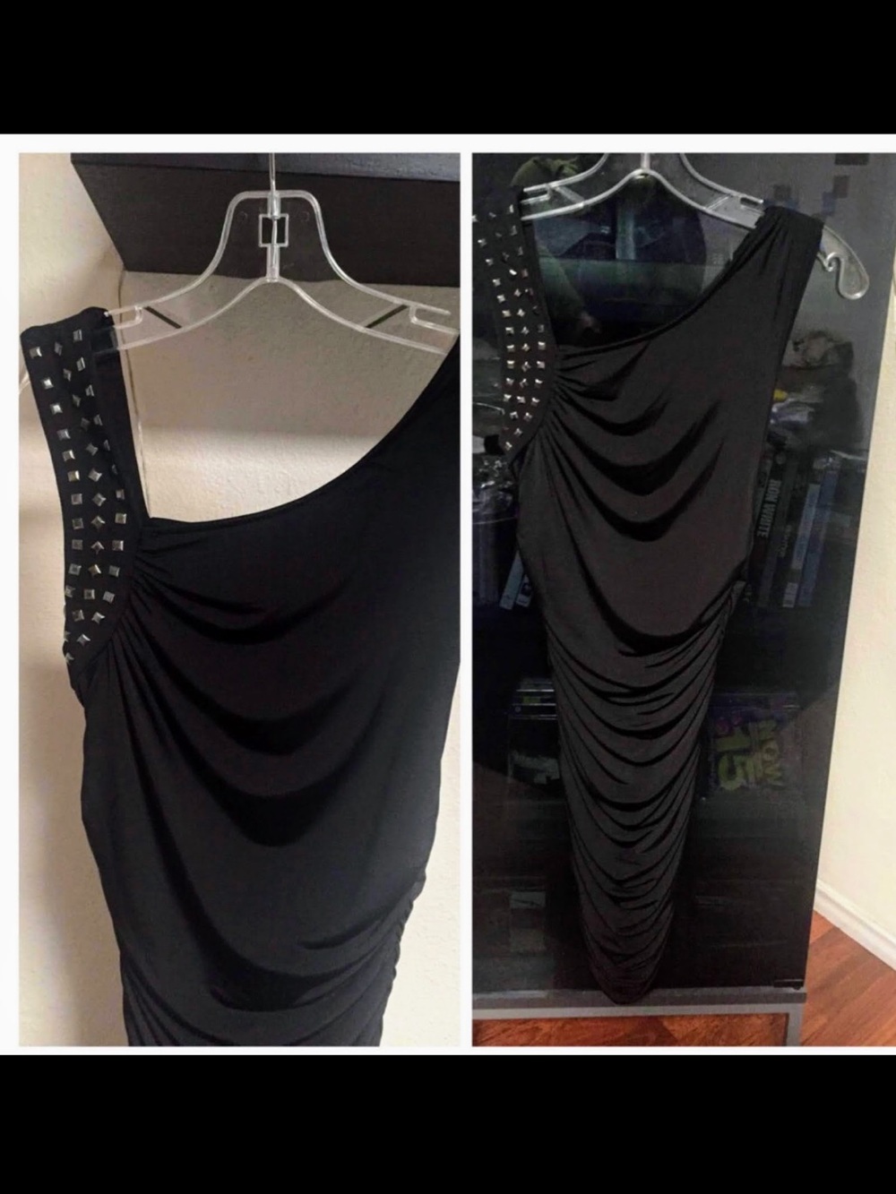 NWT Black Studded Ruched Bodycon Women’s Dress ~ M